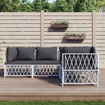 vidaXL 4-Piece White Steel Garden Lounge Set with Cushions