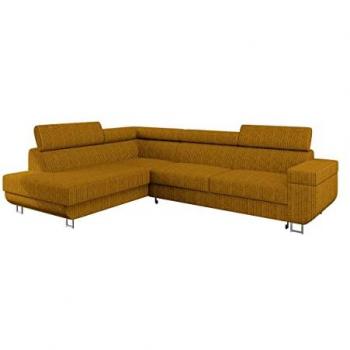 Sofá rinconero Comfivo 306 con función de descanso y caja de ropa de cama, 253x188x71cm, color amarillo