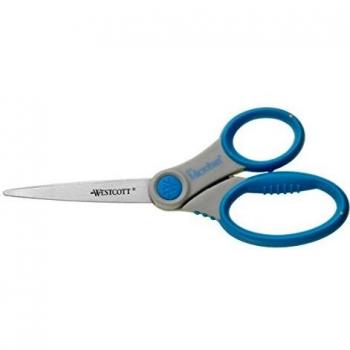Tijeras Microban Softgrip 180 mm, Asimétricas, Antibacteriales, Gris/Azul