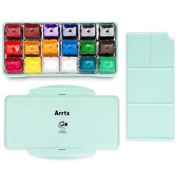 Arrtx pintura Gouache Set, 18 colores x 30ml Diseño único de taza de gelatina con estuche portátil paleta, artistas, perfecto para aceite, pintura acrílica, graffiti y más