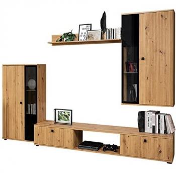 Conjunto de salón Tucson 172, Roble Artisan, Aglomerado laminado y MDF, con mesa de TV y vidrio templado, partes separadas, 115 x 41 cm
