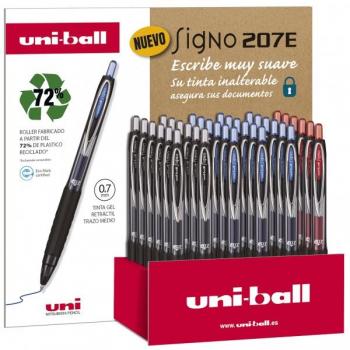 Bolígrafos de Tinta Gel Uni-ball Signo 207e - Expositor de 36 Bolígrafos - Punta de Bola 0.7mm - Grip de Caucho Antifatiga - Tinta a Prueba de Manipulaciones