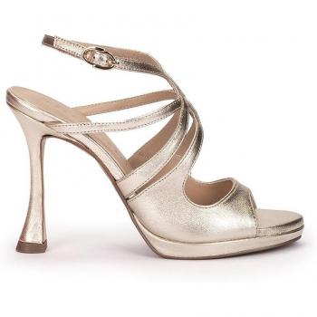 Sandalias de tacón de piel metalizada para mujer