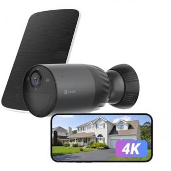 Kit de Cámara de Seguridad IP Exterior EZVIZ BC1C 4K con Batería Recargable y Panel Solar, Detección IA, Visión Nocturna Color, 3840 x 2160 píxeles
