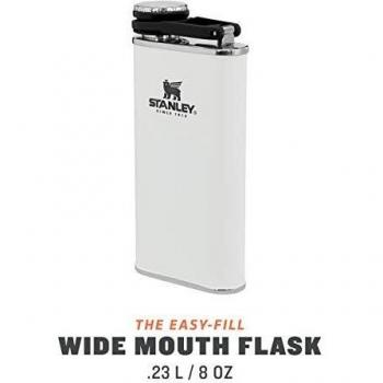 Stanley Classic Wide Mouth Flask 0.23L / 8OZ Polar White with Never-Lose Cap – Petaca de Acero Inoxidable de Boca Ancha Para Llenar y Verter Fácilmente - Petaca Anti-Fugas Sin BPA