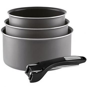 Set de 3 Cacerolas Antiadherentes Sitram de Aluminio Ø 16/18/20 cm con Mango Extraíble, Todos los Fuegos Incluida Inducción, Color Gris Antracita