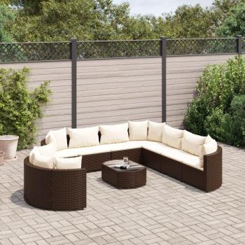 10-Piece Brown Poly Rattan Garden Sofa Set with Cushions