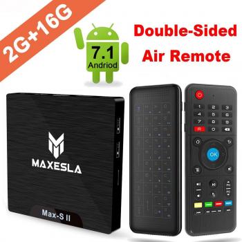 Smart TV BOX Android 7.1 - Maxesla MAX-S II Mini TV Box de 2GB RAM + 16GB ROM, 2018 Última CPU Amlogic S905W, WIFI 2.4GHz, Doble USB, H.265, HDMI & AV, 4K UHD TV Box + Teclado QWERTY con Ratón Aire