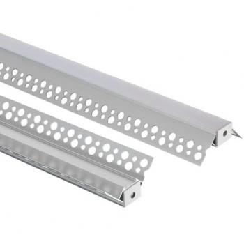 Perfil de Aluminio Blanco para Integración en Escayola/Pladur Esquina Arista con Tapa Continua para Tira LED hasta 15 mm - 20 m