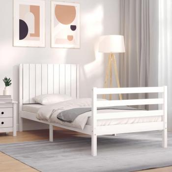 Cama de madera maciza blanca con cabecero 90x200 cm