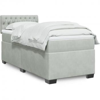Cama box spring con colchón de muelles y terciopelo gris claro 90x190 cm