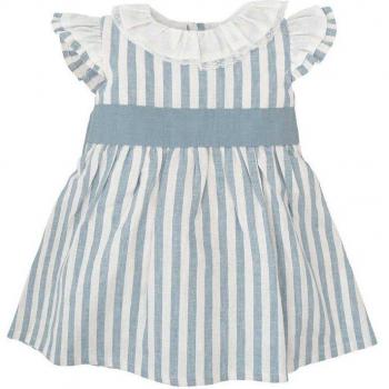 Vestido de bebé niña a rayas en color azul con cinturón y lazada trasera