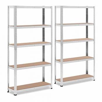Estantería industrial metálica - 90 x 30 x 180 cm - Capacidad para 5 estantes de 175 kg - Color gris - Pack de 2 unidades
