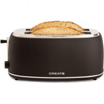 Tostadora de pan CREATE Toast Retro Stylance XL, 2 ranuras largas, 1500W, 6 niveles de potencia, color negro