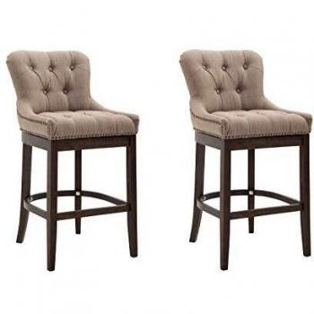 Set de 2 Taburetes Lakewood Tapizados en Tela Gris Topo Antiguo con Respaldo y Reposapiés