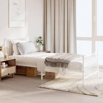 Cama de metal blanca con cabecero y pie de cama 90x200 cm