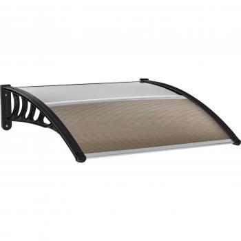 Outsunny Marquesina para Puertas y Ventanas 100x100 cm Tejadillo de Protección Exterior contra Sol y Lluvia con Soporte de Aleación de Aluminio Policarbonato Translúcido Marrón