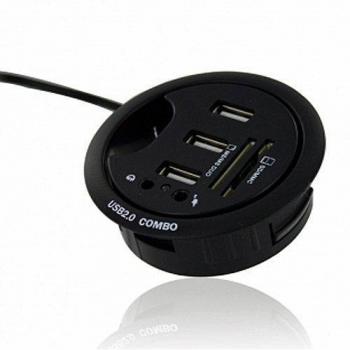 Ekit Mdhek - Base con puertos de audio, lector de tarjetas y 3 puertos USB