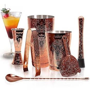 SKYFISH juego de coctelera- Kit de coctelera de cobre grabado en caja de regalo Juego de 7