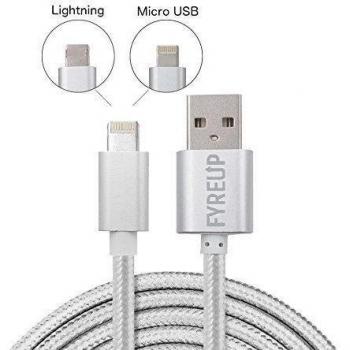 fyreup 2 en 1 rayo y Micro USB Cable de carga de datos [trenzado de nailon antienredos] [Lightning y Micro USB con adaptadores de una cabeza, NO]