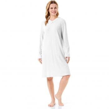 Camisón Lencero de Canalé con Cuello Pico y Puntilla