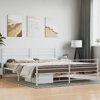 Estructura de cama de metal con cabecero y estribo blanco 200x200 cm