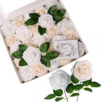 Amazon Brand - Umi 25 Unidades Rosas Artificiales de Espuma con Tallos, Ideales como Decoración en Casas, Bodas, Aniversarios y Ocasiones como el Día de la Madre o de los Enamorados