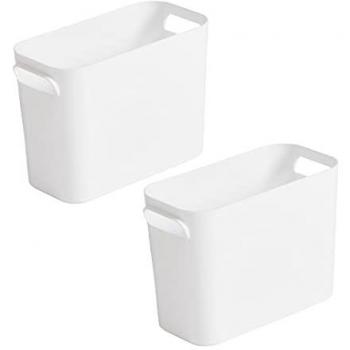 Cajas de Almacenaje con Asas de Plástico Opaco Blanco - Organizadores Multiusos (2 Cajas, 12,5 x 26 x 18 cm, 4,4 L)