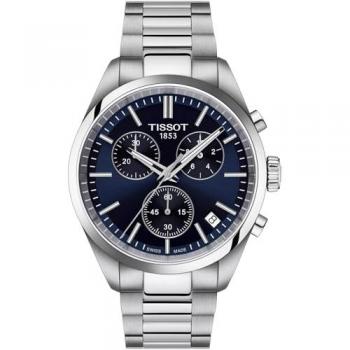 Tissot PR 100 Men's Chronograph Watch - Silver Stainless Steel, Blue Dial, 40mm