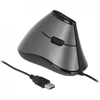 Delock 12527 - Ratón Ergonómico Vertical Óptico con 5 Botones, USB, 800 DPI en Negro y Gris