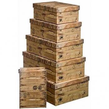 Caja de almacenamiento efecto madera x6 - 5five - cartón, dimensiones variadas