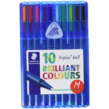 Staedtler Noris Triplus Ball 437 MSB10. Bolígrafos con punta de bola y anchura media. Caja con 10 bolígrafos de colores variados.