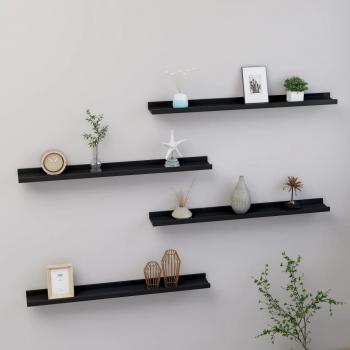 vidaXL Wall Shelves Set of 4, Black, Dimensions: 80x9x3 cm