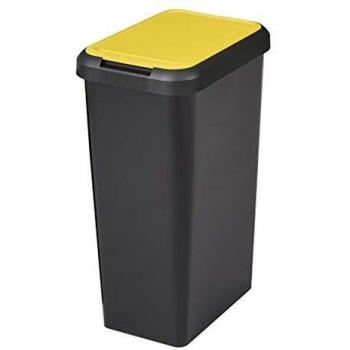 Tontarelli Touch&lift Papelera 45 litros, unitario, color negro con tapa amarilla