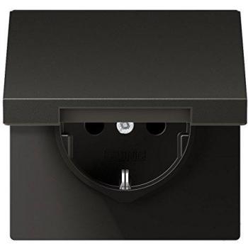 Jung SCHUKO Socket Outlet 16A 250V with Flip Cover, Anthracite Aluminum Finish