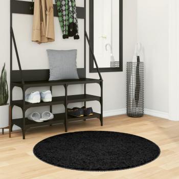 Alfombra Shaggy Moderna PAMPLONA Negra Ø 100 cm, pelo largo, peluda, adecuada para calefacción por suelo radiante, decoración para salón