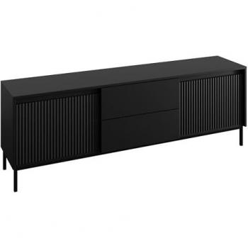 Mueble TV Comfivo T104, Negro, 174x60x40cm, con sistema de apertura push to open y dos puertas y dos cajones