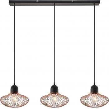 Lámpara colgante Justinos de Lindby, 3 luces, cobre y negro, hecho de metal, para salón y comedor (E27)