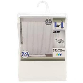 XXL White Polyester Shower Curtain with 16 Rings - 240 x 200 cm