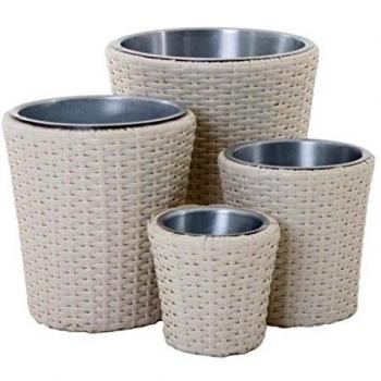 Papillon Rattan - Jardinera, Set 4 Unidades, 14+16+23+30, Color Marfil