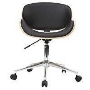 Miliboo - Silla de escritorio diseño PU negra y madera clara WALNUT