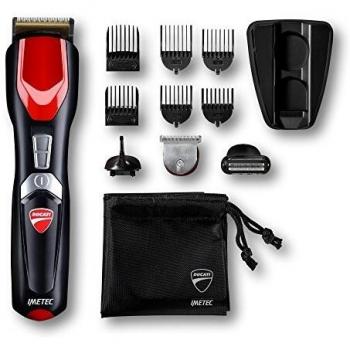 Imetec Ducati GK 808 Circuit, Kit Recortador de Barba y Pelo, 13 en 1 para cara y Cuerpo, Cuchillas Revestidas con Titanio, Cuchilla Extragrande, Retocador de Precisión