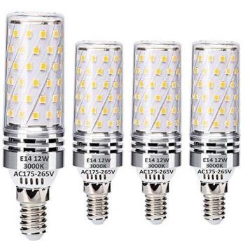 E14 LED Maíz Bombillas 12W Equivalente a 100W Halógeno Bombillas, E14 Blanco cálido 3000K, Pequeña Edison Tornillo LED Ligero Bombillas, sin parpadeo, sin atenuación, 1400LM, CA 230V, paquete de 4