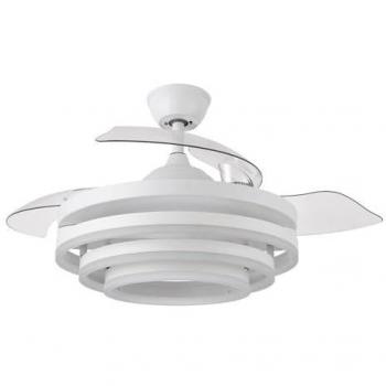 Ventilador 72W DC Kai Blanco 3 Aspas Transparentes 6 Velocidades, Control Remoto, Función de Memoria y Temperatura, Dimensiones 43/58x50/107 cm, Flujo Luminos