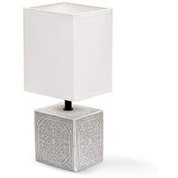 Lámpara de Mesa Moderna de Cerámica Beige Cuadrada con Pantalla Blanca y Casquillo E14
