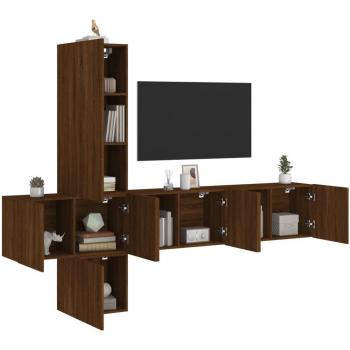 Mueble de TV de pared 5 piezas marrón madera roble multicapa