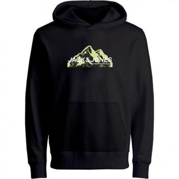 Sudadera con capucha Jack & Jones JCOMOUNTAIN LOGO negra infantil, modelo 12268039, jersey con cuello y capucha
