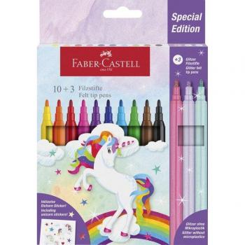 Estuche de 10 rotuladores escolares con 3 adicionales, diseño unicornio, marca Faber-Castell