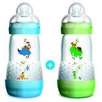 MAM - Kit de 2 biberones de plástico, 260 ml, color azul