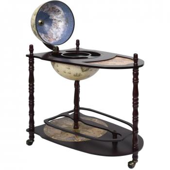 Mueble Bar Soporte de Pie Bola del Mundo en Madera de Eucalipto Verde